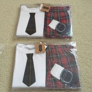 3pc Mud Pie baby boys boxed set Christmas Pants & Tops socks 0-6 months plaid